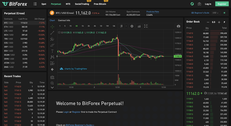 Screenshot of BitForex perpetual futures exchange trading view