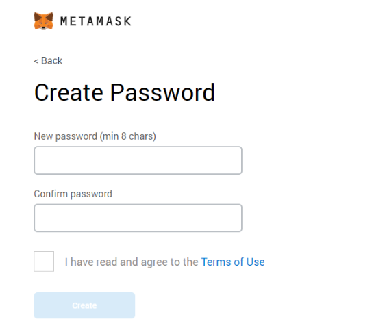 "Create Password" screenshot from MetaMask app