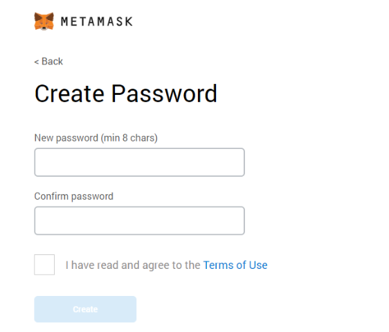 &quot;Create Password&quot; screenshot from MetaMask app