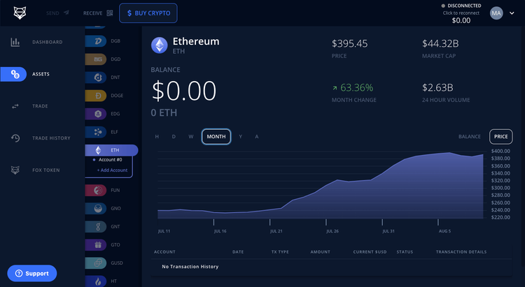 Screenshot of ShapeShift trading view