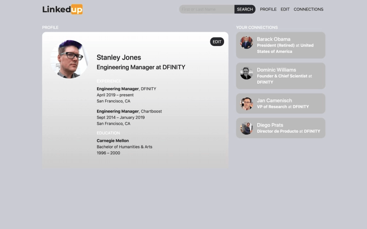 screenshot of “LinkedUp” demo screenshot of “LinkedUp” demo