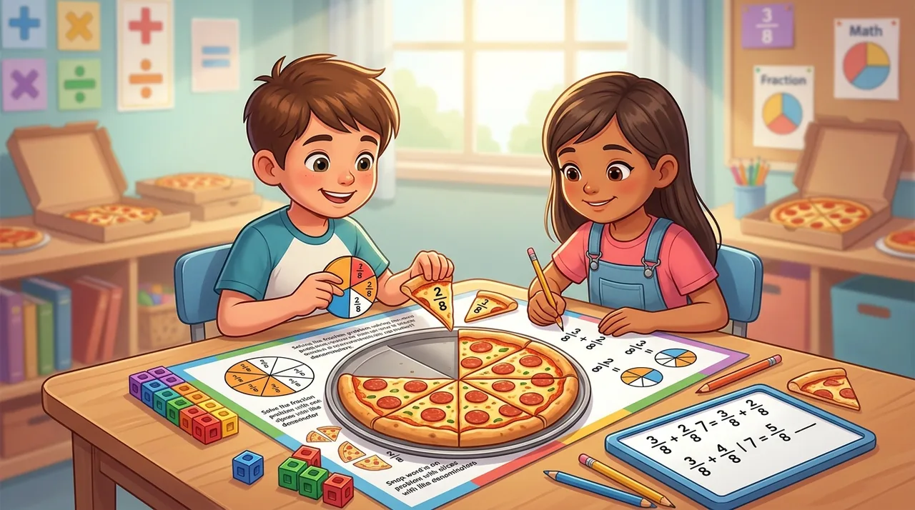 🍕 THE FRACTION PROBLEM-SOLVING QUEST! 🍕 Solving Fraction Word Problems (Like Denominators)