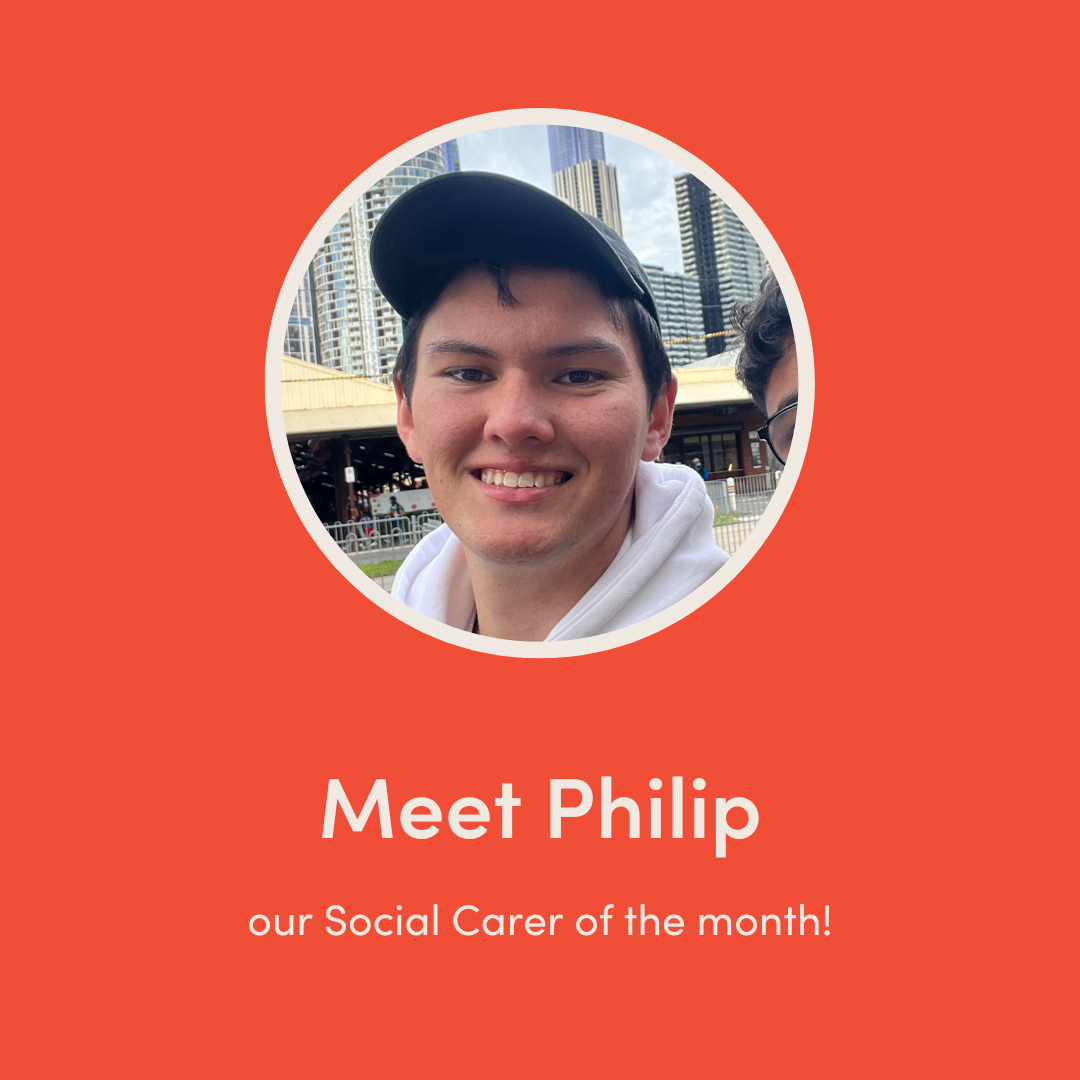Photo of Philip wearing a hat. Text underneath says "Meet Philip, our Social Carer of the month"