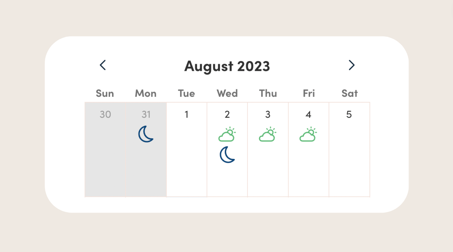 A calendar showing a Social Carer's availability for the first week of August