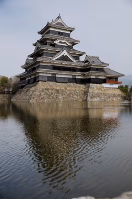 2015年11月22日に長野県で撮った「反射、城、松本、松本城、池、秋、空」の写真