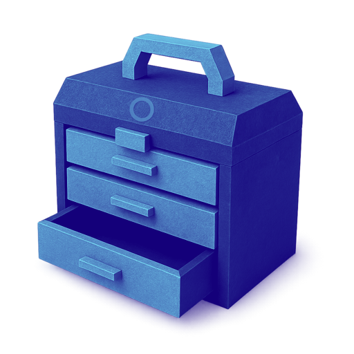 Blauwe papercraftillustratie van een toolbox