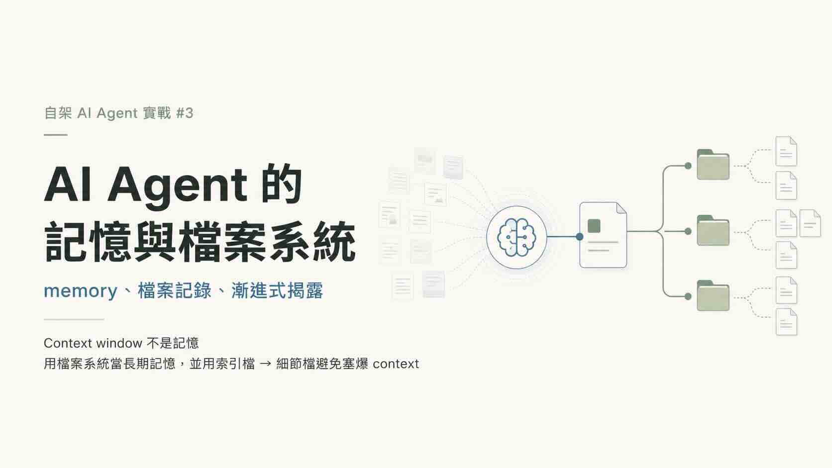 AI Agent 的記憶與檔案系統：memory、檔案記錄、漸進式揭露 — 自架 AI Agent 實戰（三）