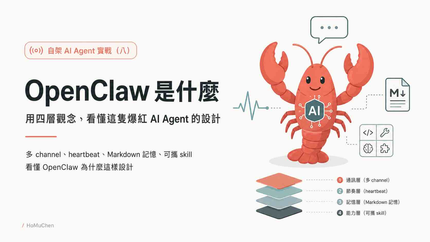 OpenClaw 是什麼：用四層觀念，看懂這隻爆紅 AI Agent 的設計 — 自架 AI Agent 實戰（八）