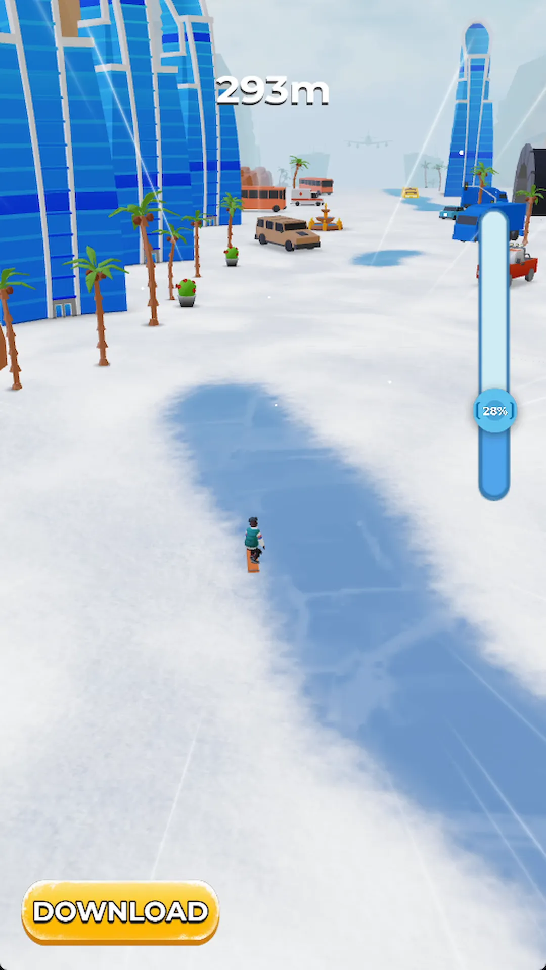 Yellow sled racing through the City map