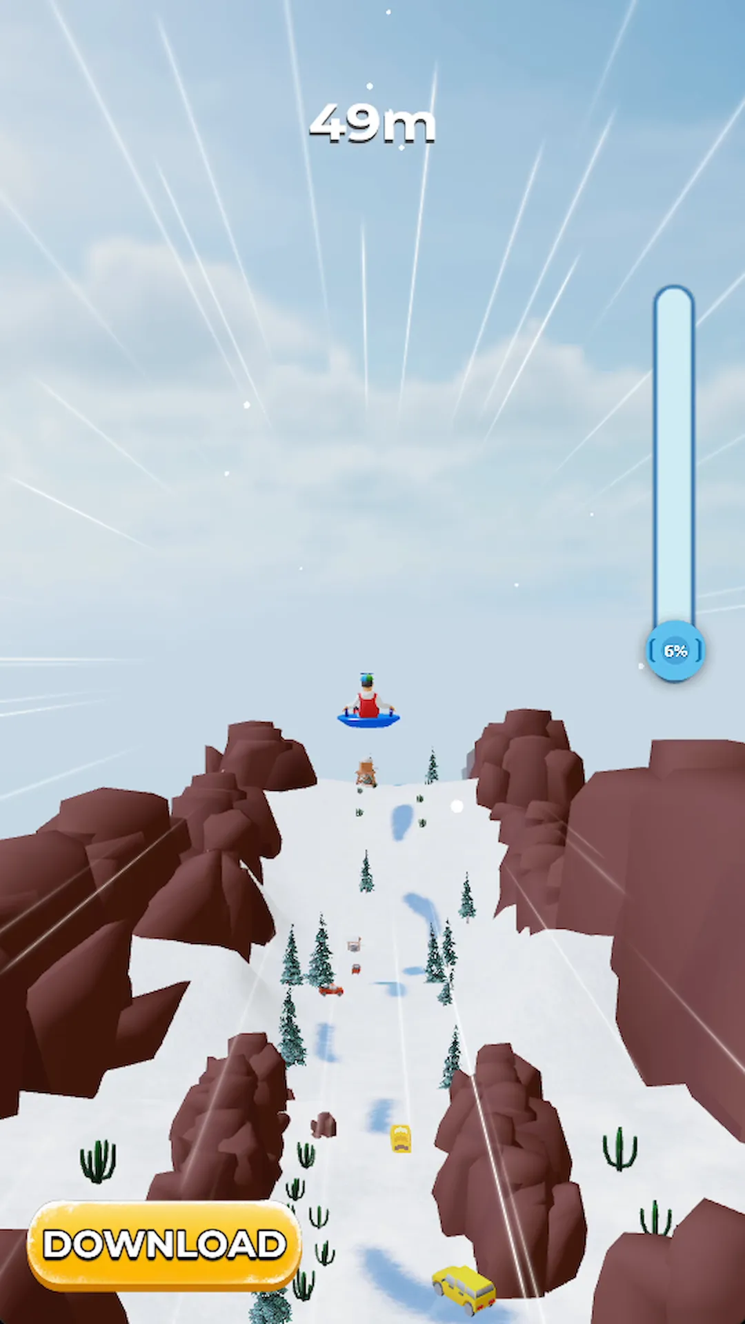 Sled through a rock canyon