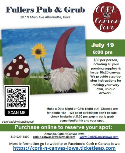 Fullers Pub & Grub -Summer Gnome- Cork N Canvas Iowa