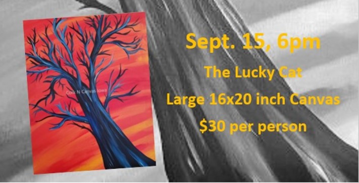 The Lucky Cat -Indigo Tree- Cork n Canvas Iowa