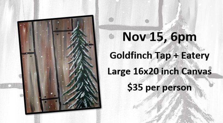 Goldfinch Tap + Eatery -Snowy Tree- Cork N Canvas Iowa