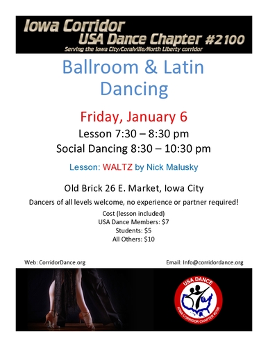 Ballroom and Latin Dancing at Old Brick, Friday, January 6, 7:30 pm