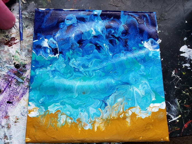 Online painting -Pour Class Ocean-Cork N Canvas Iowa