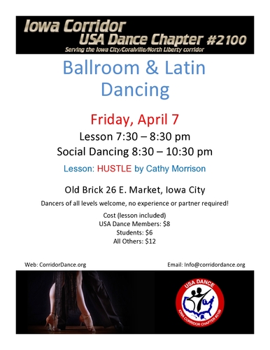 Ballroom and Latin Dancing at Old Brick, Friday, April 7, 7:30pm