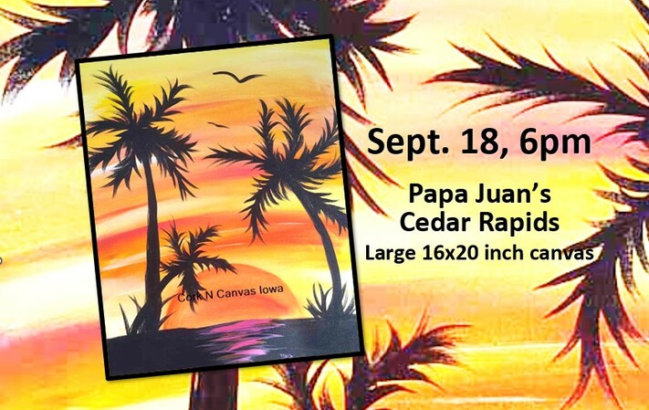 Sept 18 - Papa Juan's-palm tree-Cork N Canvas Iowa
