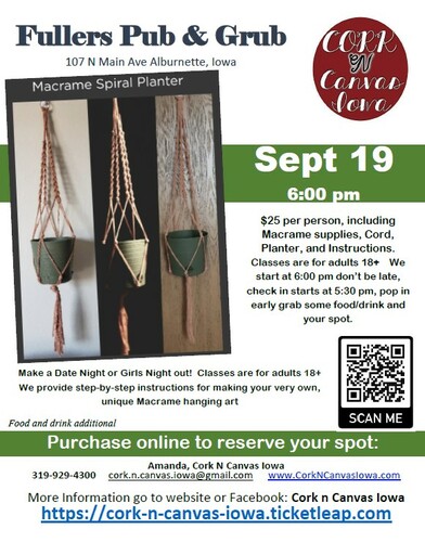 Sept 19 - Fullers Pub & Grub -Macrame Spiral Planter - Cork N Canvas Iowa