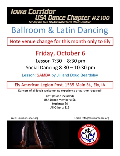 Ballroom and Latin Dancing at Ely American Legion, Friday, October 6, 7:30pm