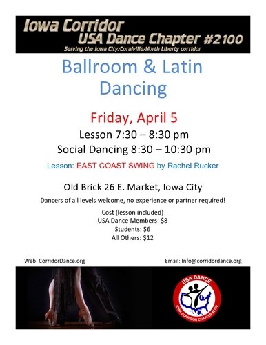 Ballroom and Latin Dancing at Old Brick, Friday, April 5, 7:30 pm