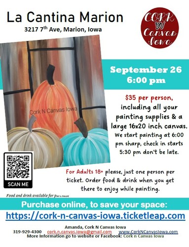 Sept 26 - La Cantina in Marion - 3 Pumpkins #2 - Cork N Canvas Iowa