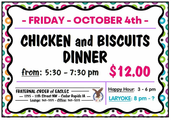 FRATERNAL ORDER OF EAGLES CHICKEN & BISCUITS DINNER