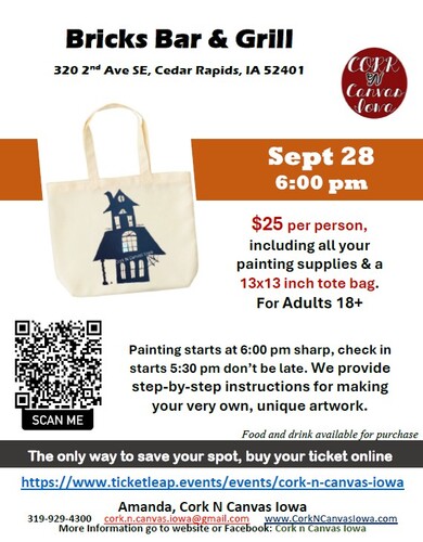 Brick Bar & Grill - Sept 28, 2026 6pm - Haunted Tote Bag- Cork N Canvas Iowa