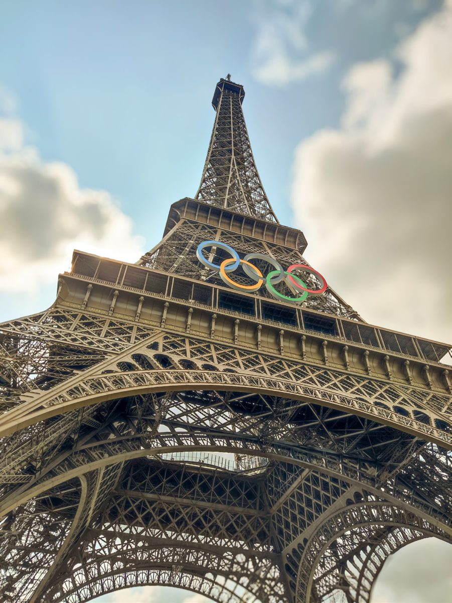 The Olympic rings on the Eiffel Tower