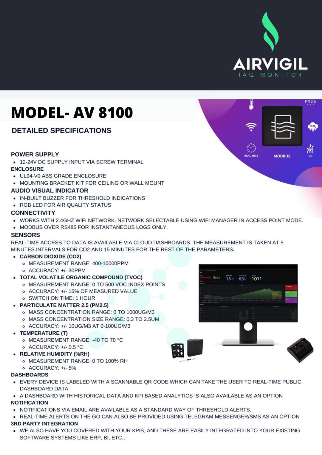 Indoor Air Quality Monitor-airvigil 8100