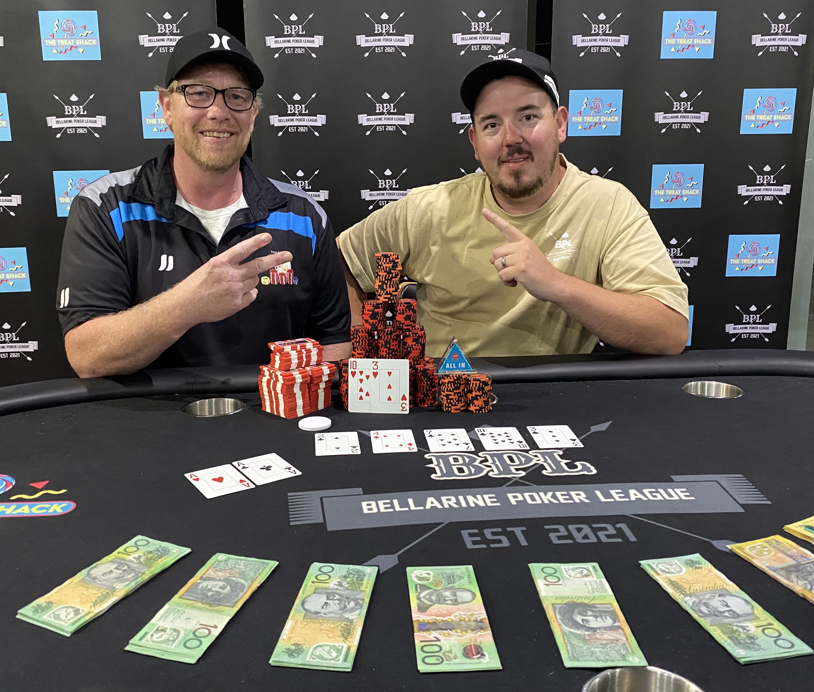 BPL poker table with tournament winners and prize money