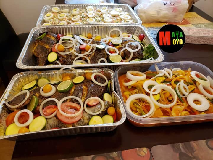 Catering trays with various African dishes