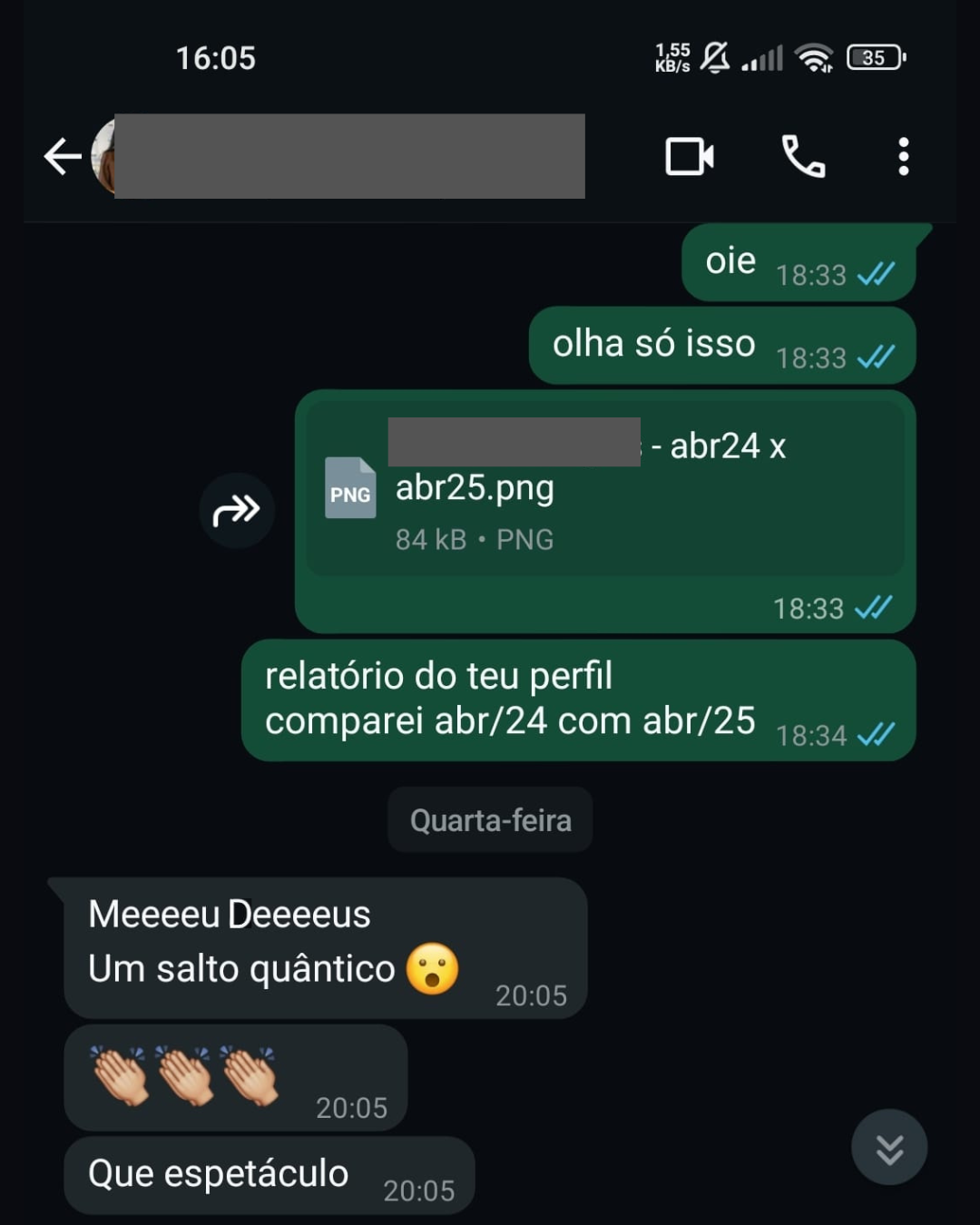 Print de conversa no WhatsApp com cliente elogiando a Pier Digital