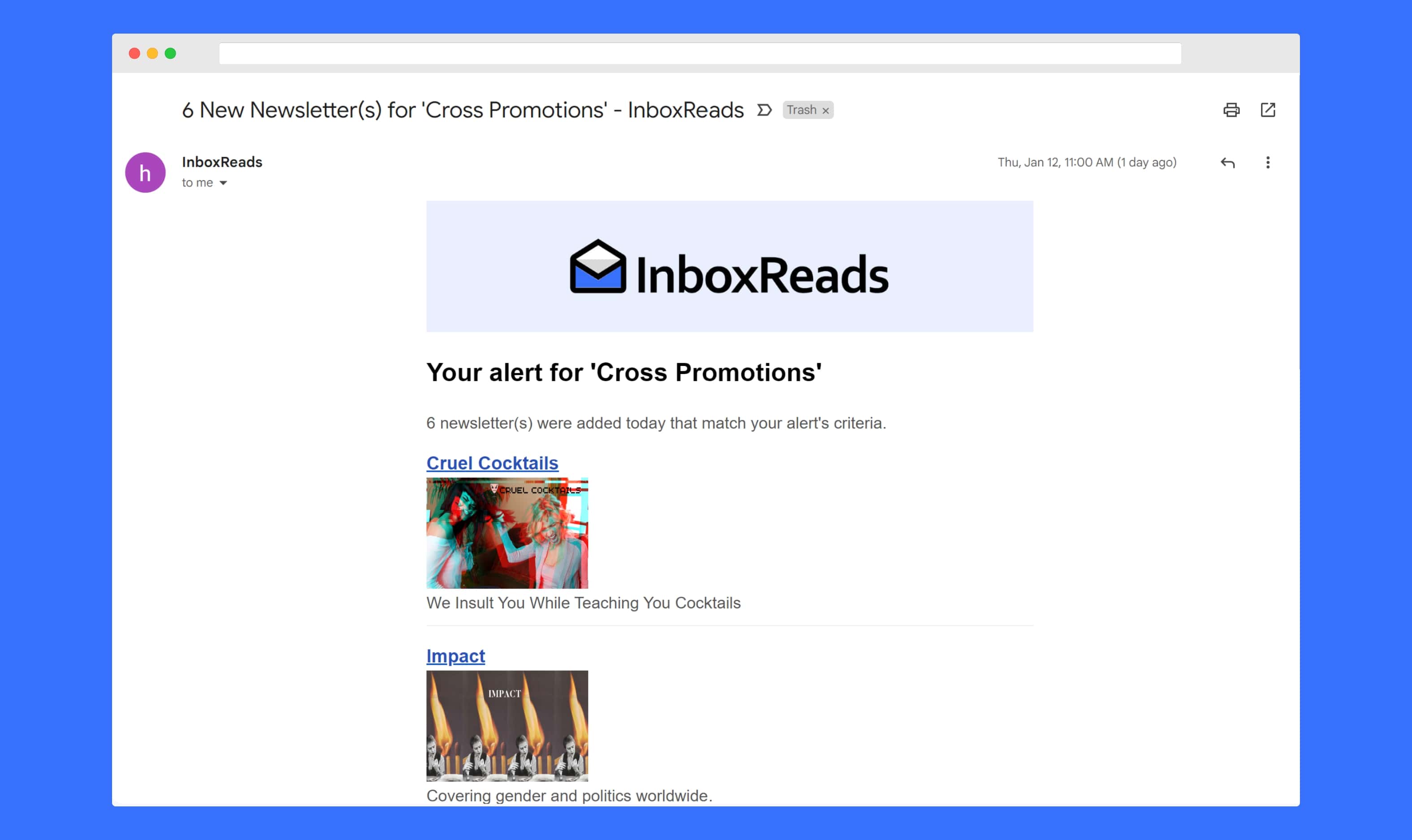 Cross promotion email alerts