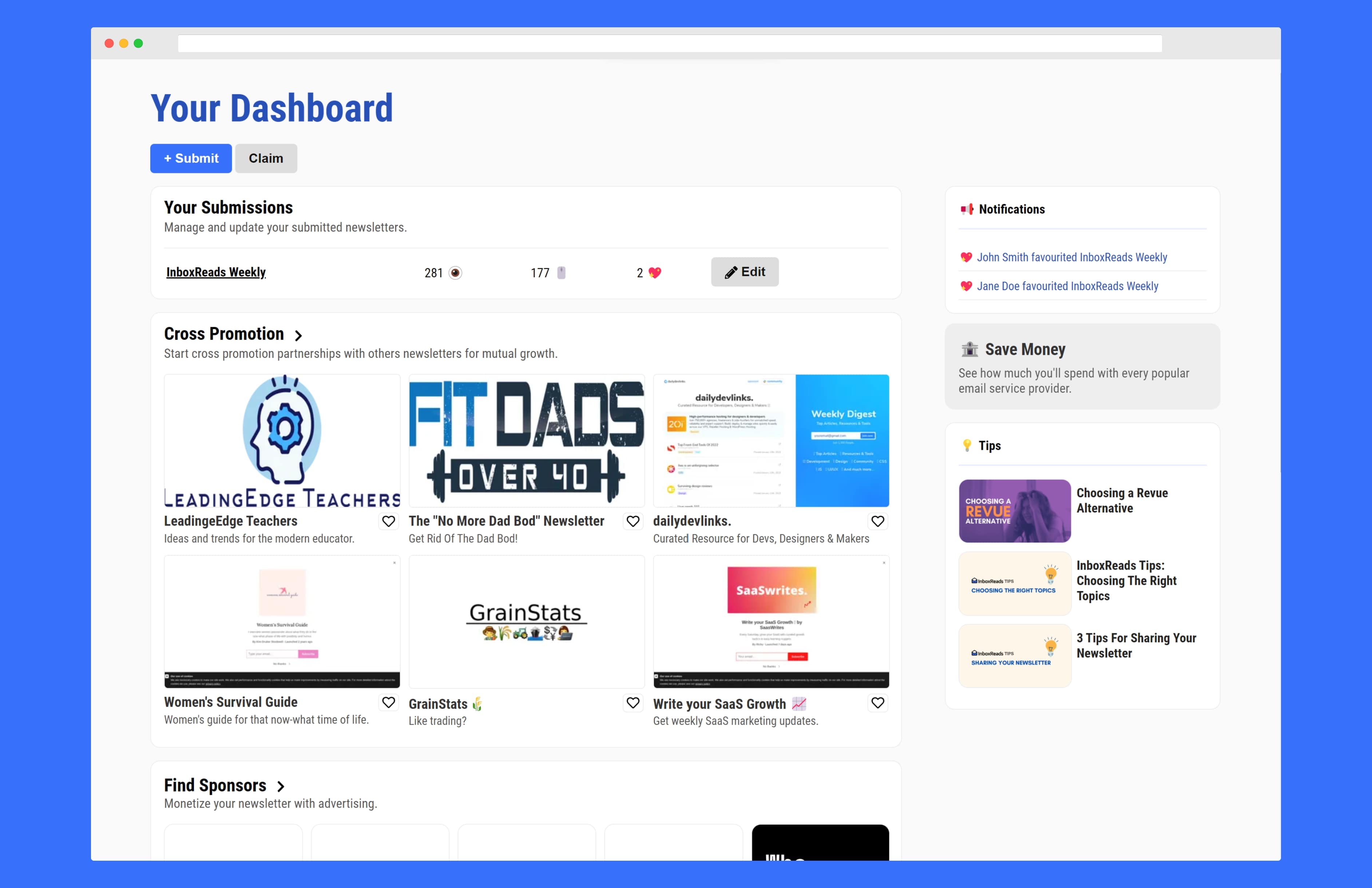 InboxReads dashboard