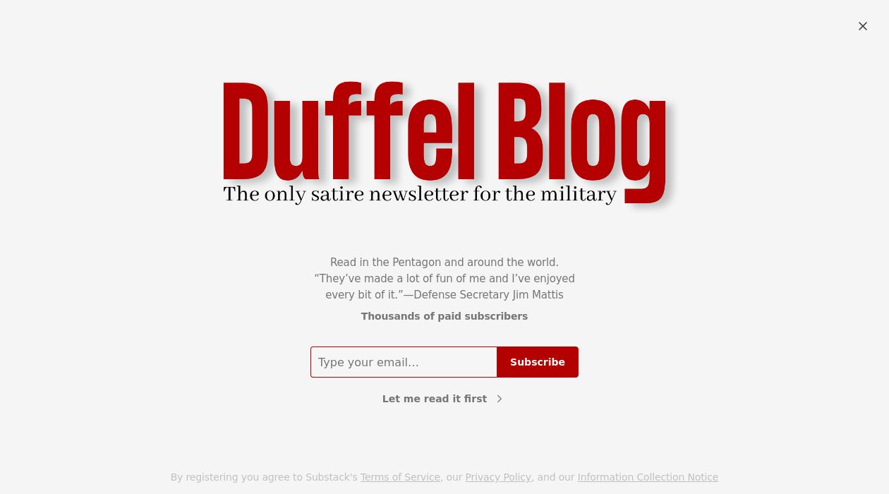 Duffel Blog newsletter image