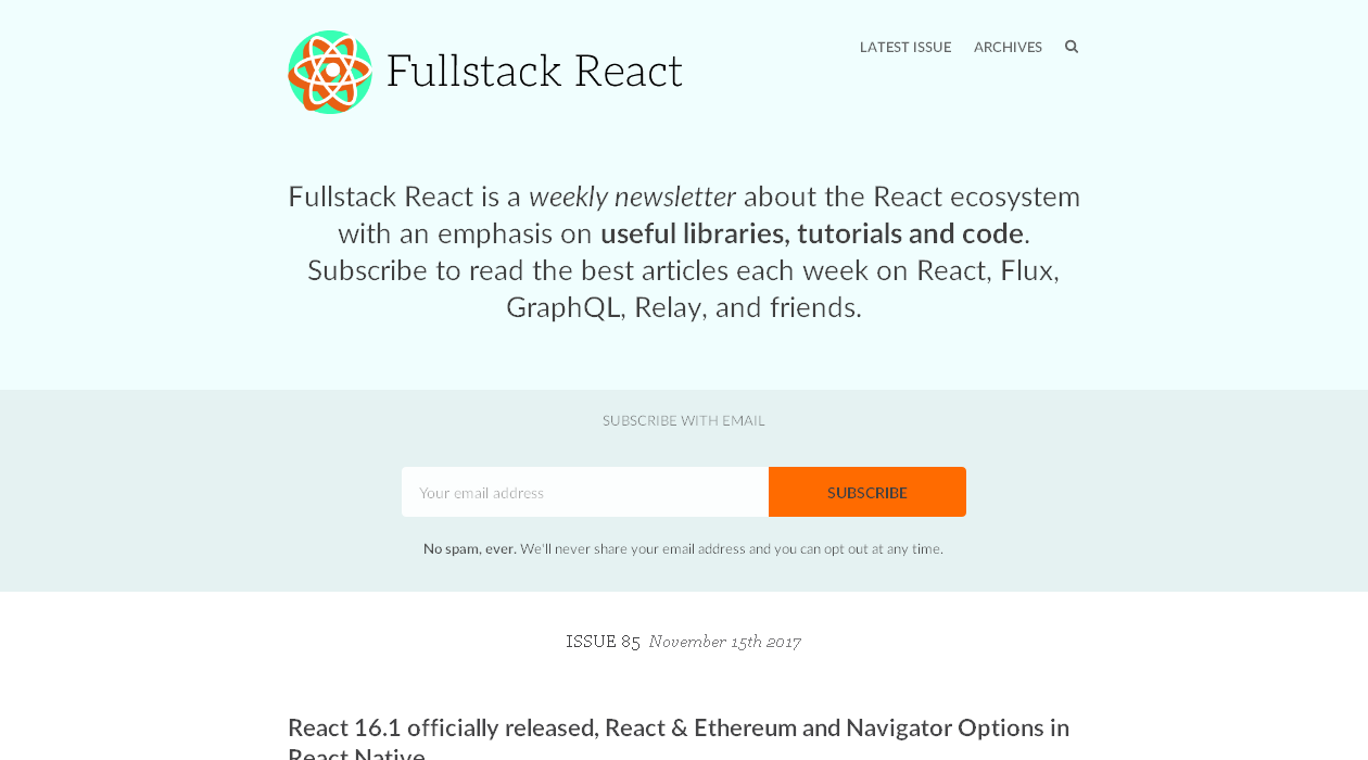 Fullstack React newsletter image