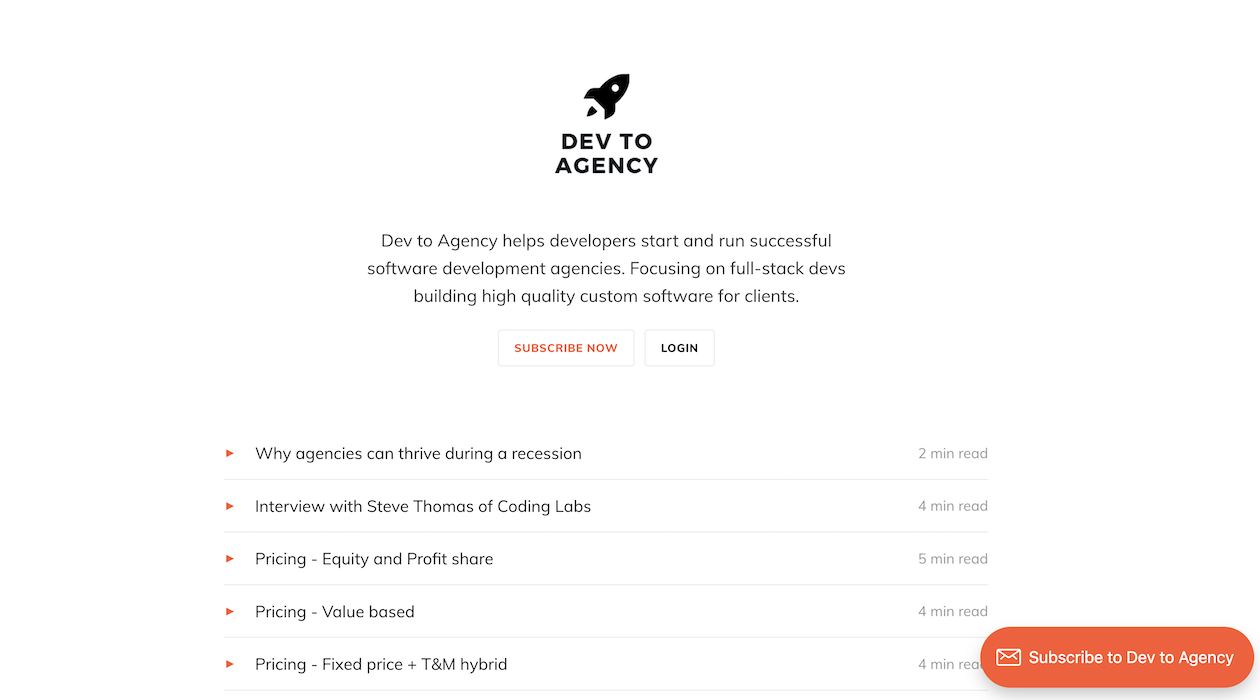 Dev to Agency newsletter image