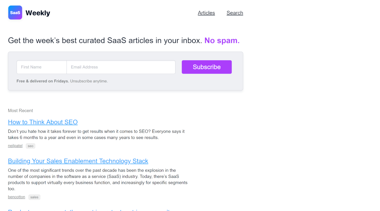 SaaS Weekly newsletter image