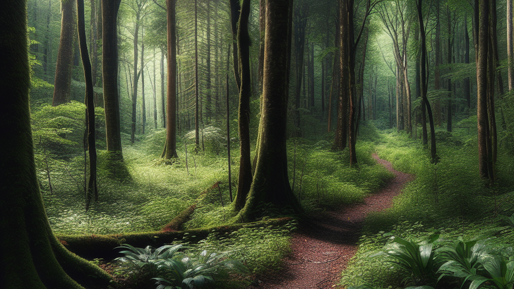 숲속 오솔길을 걷는 사람