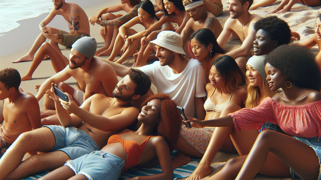 해변에서 휴식을 취하는 사람들