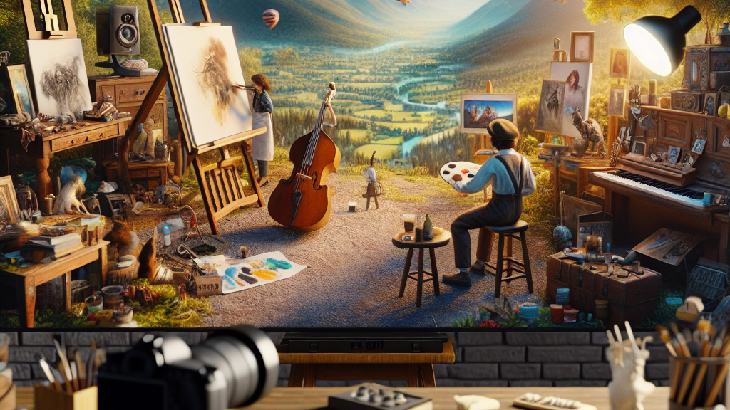 다양한 취미 활동을 보여주는 이미지 (ex. 그림 그리기, 악기 연주)