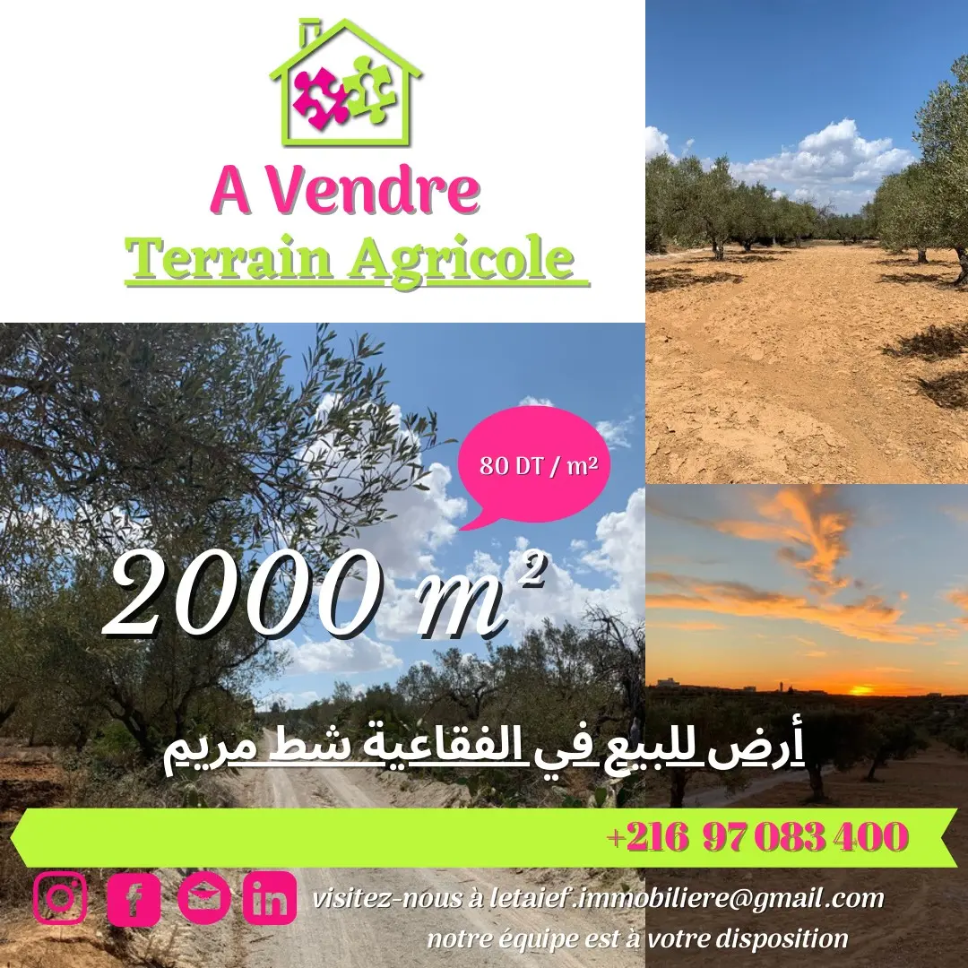 Terrain 2000m a foukaia chott meriem  sousse