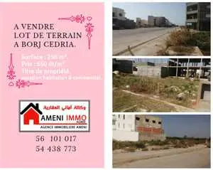 ❤ A vendre lot de terrain 256 m² vocation habitation & commercial à borj cedria