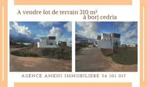 A vendre lot de terrain 310 m² à borj cedria.