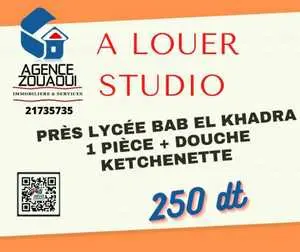 STUDIO 1 PIÈCE DOUCHE ET KETCHENETTE PRÈS LYCÉE BAB EL KHADRA 250 DT MOIS