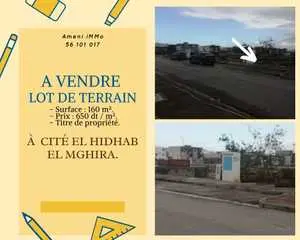 A vendre lot de Terrain 160 m² à cité el hidhab - el Mghira