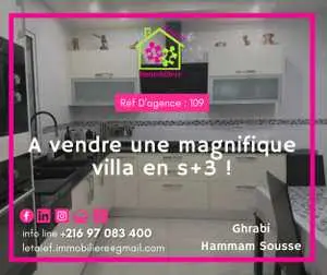 A vendre magnifique Villa jumelée de 255m² ghrabi hammam sousse