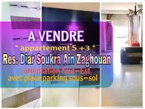 A vendre appartement S+3 à Diar Soukra 2ème Tranche Bloc D4 Ain Zaghouan