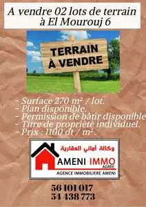 à vendre 02 lots de terrain à el Mourouj 6