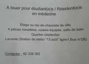 Louer pour des résidents ou internes en médecine ou pharmacie